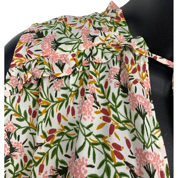 Ann Taylor Loft Women Small Floral Sleeveless Tie-Neck Blouse Top Key Hole New - Picture 4 of 9